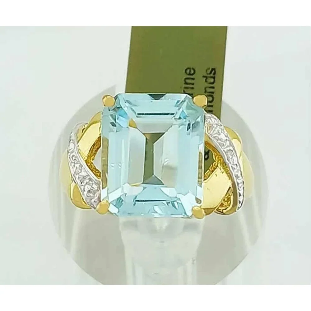 Genuine 6.25 Cts Aquamarine & Diamond Ring 10k Gold - Picture 4 of 5